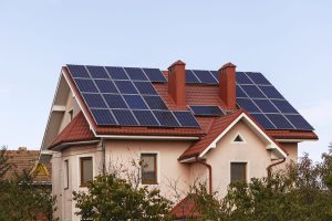 solar panels on roof of private house 